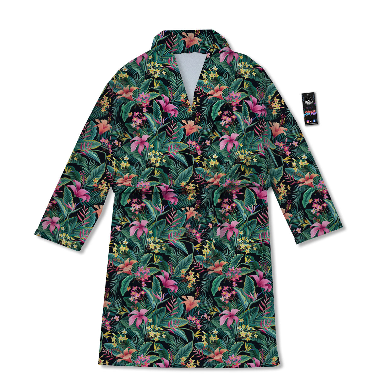 Hibiscus Exotic Tropical Print Pattern Bathrobe-grizzshop
