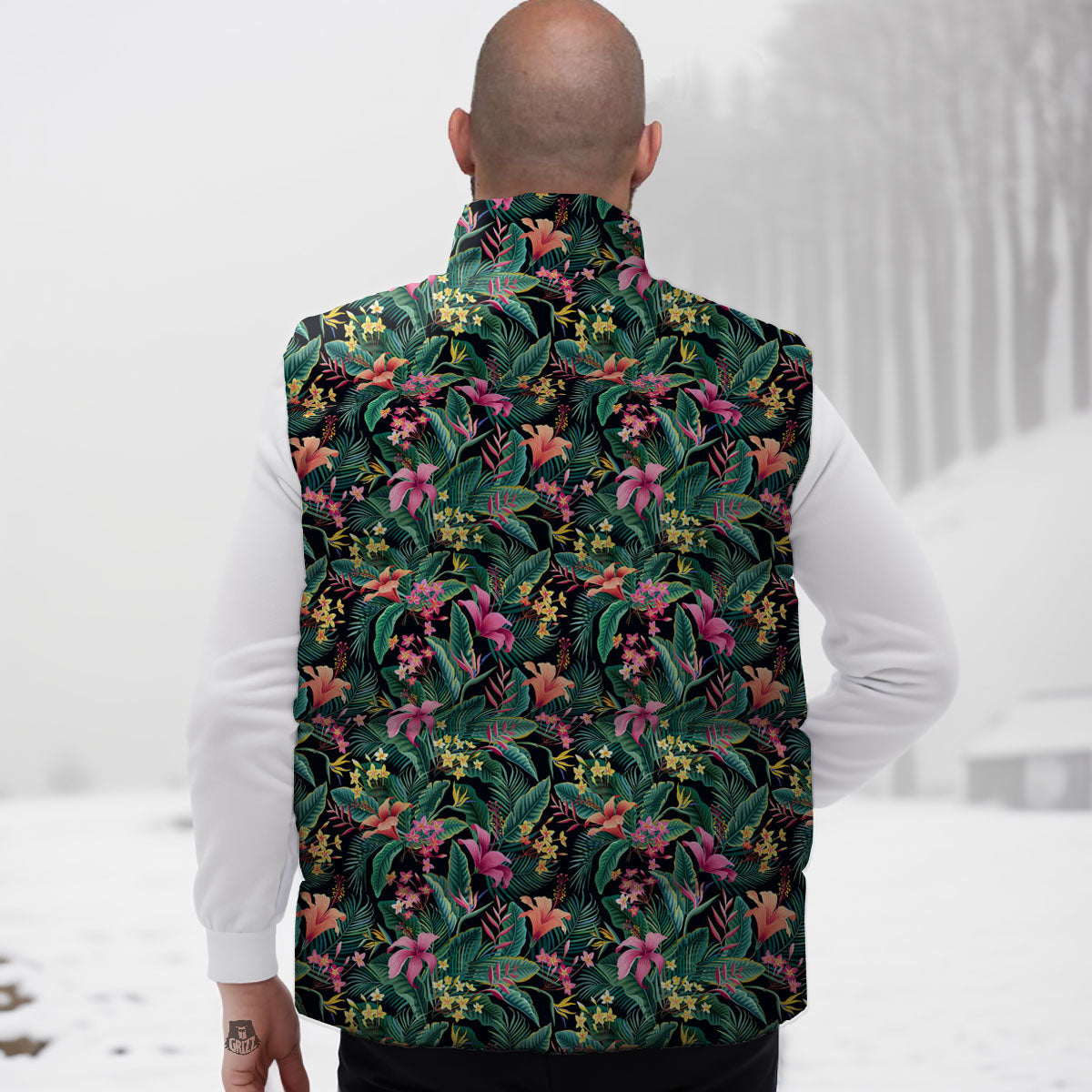 Hibiscus Exotic Tropical Print Pattern Down Vest-grizzshop