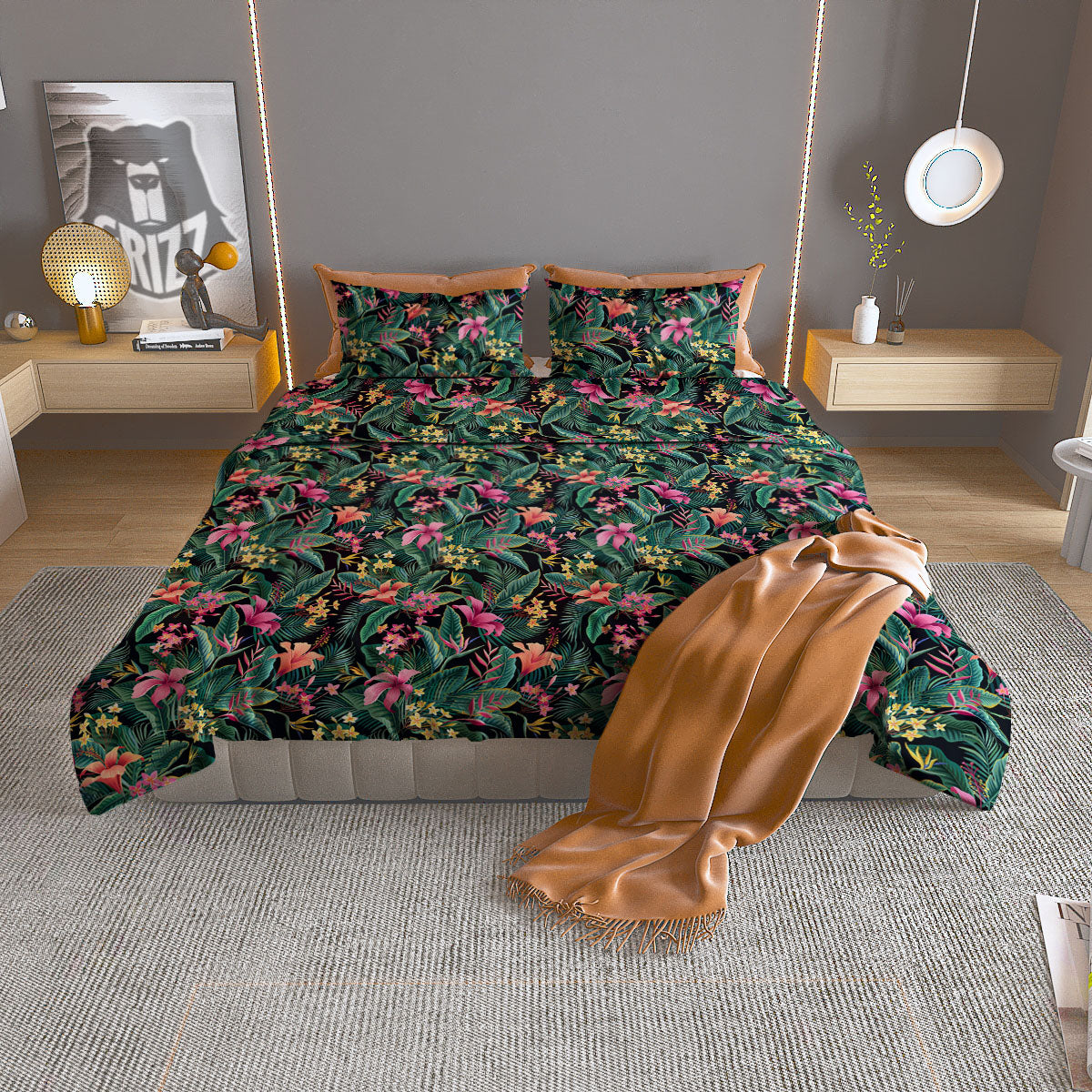 Hibiscus Exotic Tropical Print Pattern Duvet Cover Bedding Set-grizzshop