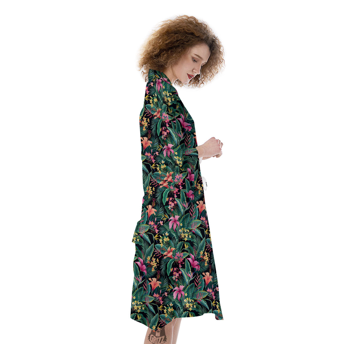Hibiscus Exotic Tropical Print Pattern Kimono-grizzshop