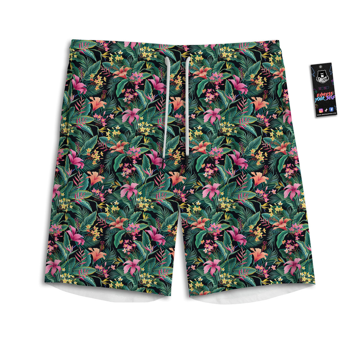 Hibiscus Exotic Tropical Print Pattern Men's Athletic Shorts-grizzshop