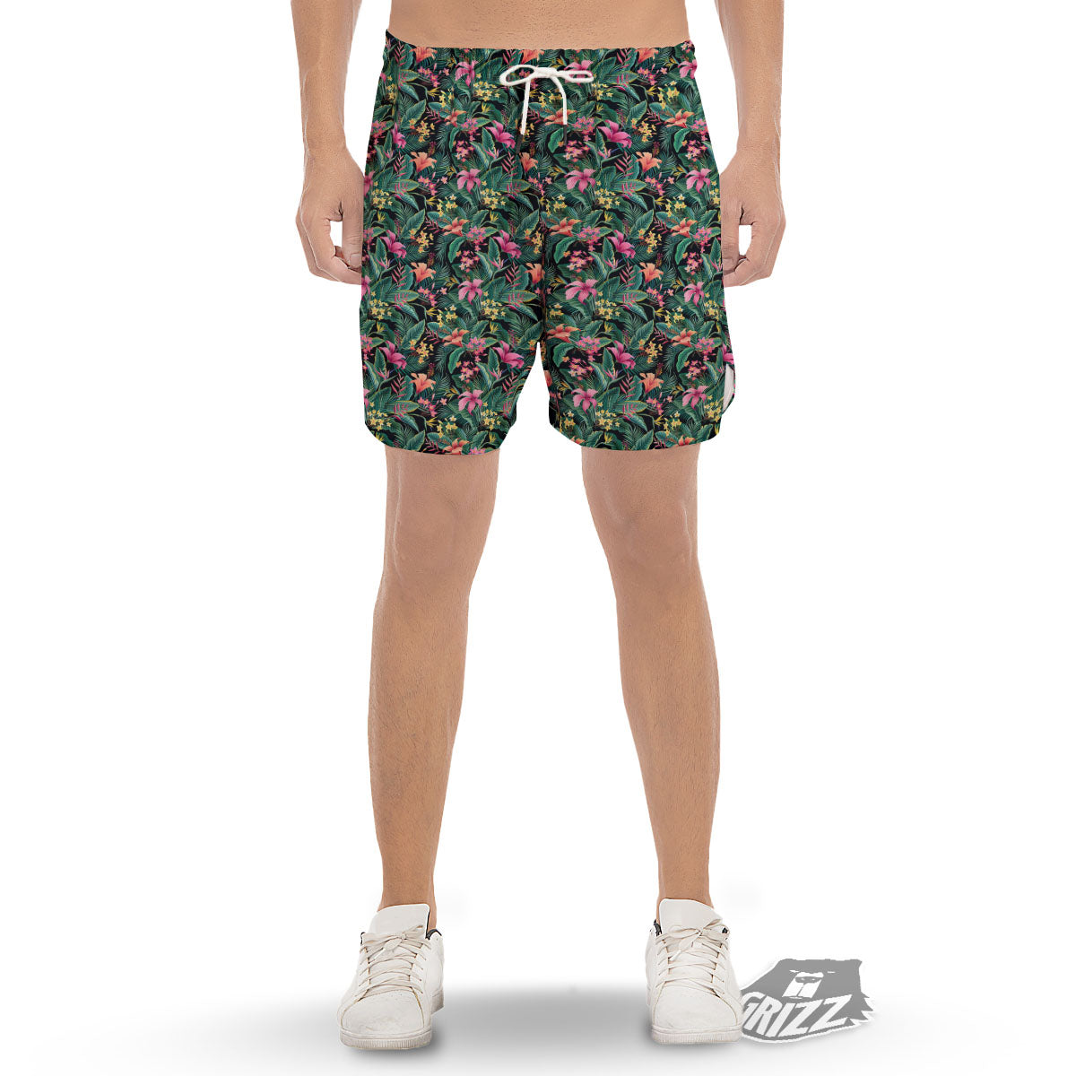 Hibiscus Exotic Tropical Print Pattern Men's Gym Shorts-grizzshop