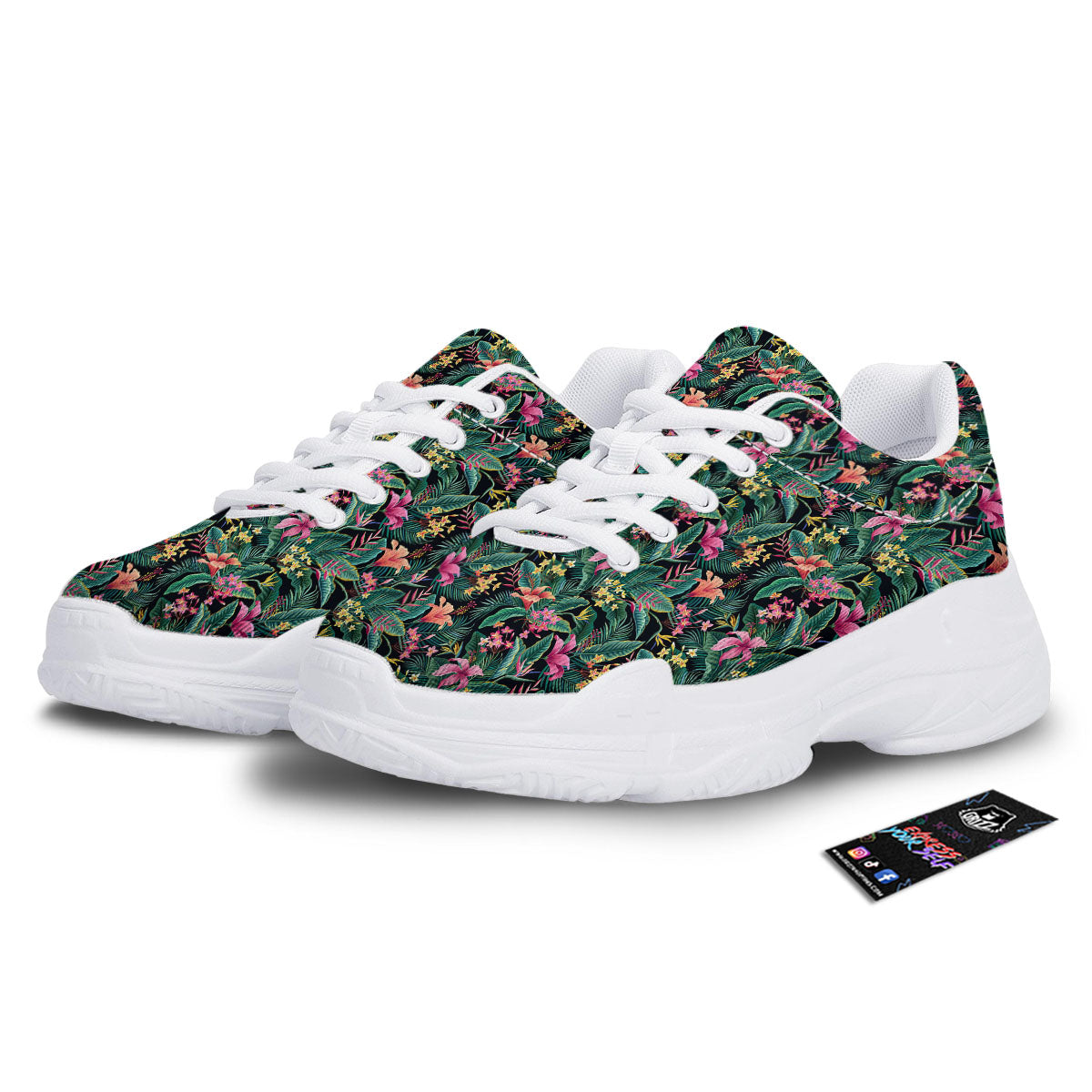 Hibiscus Exotic Tropical Print Pattern White Chunky Shoes-grizzshop