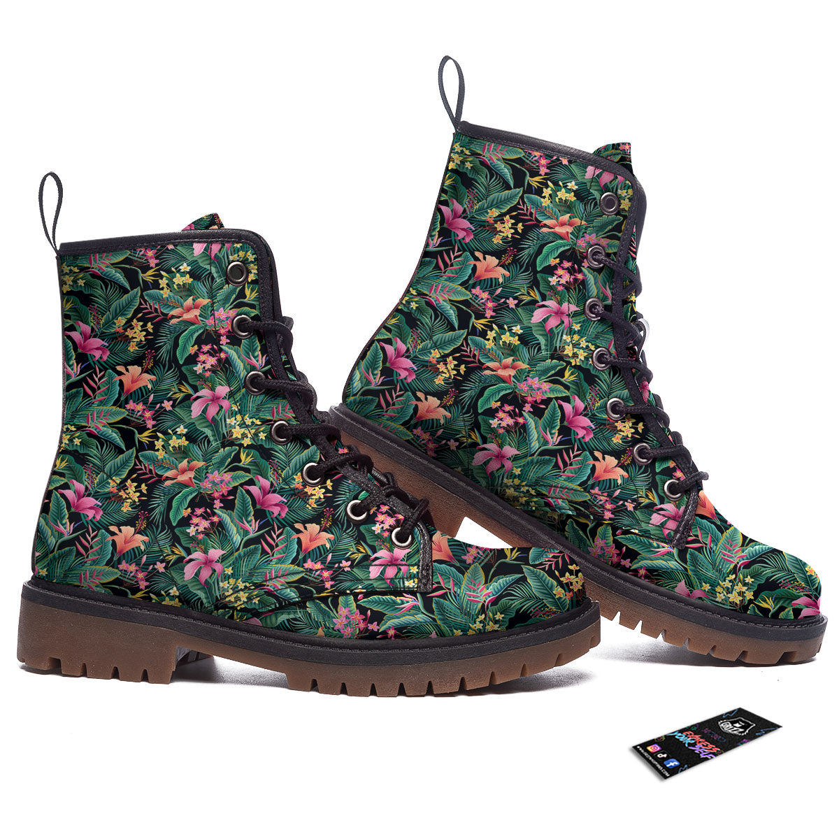 Hibiscus Exotic Tropical Print Pattern Work Boots-grizzshop