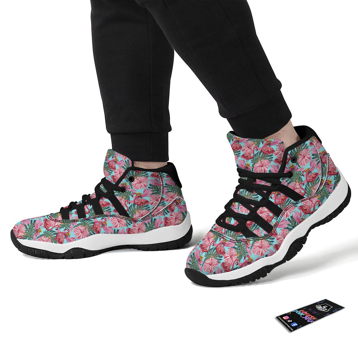 Hibiscus Flamingo Black Bball Shoes-grizzshop