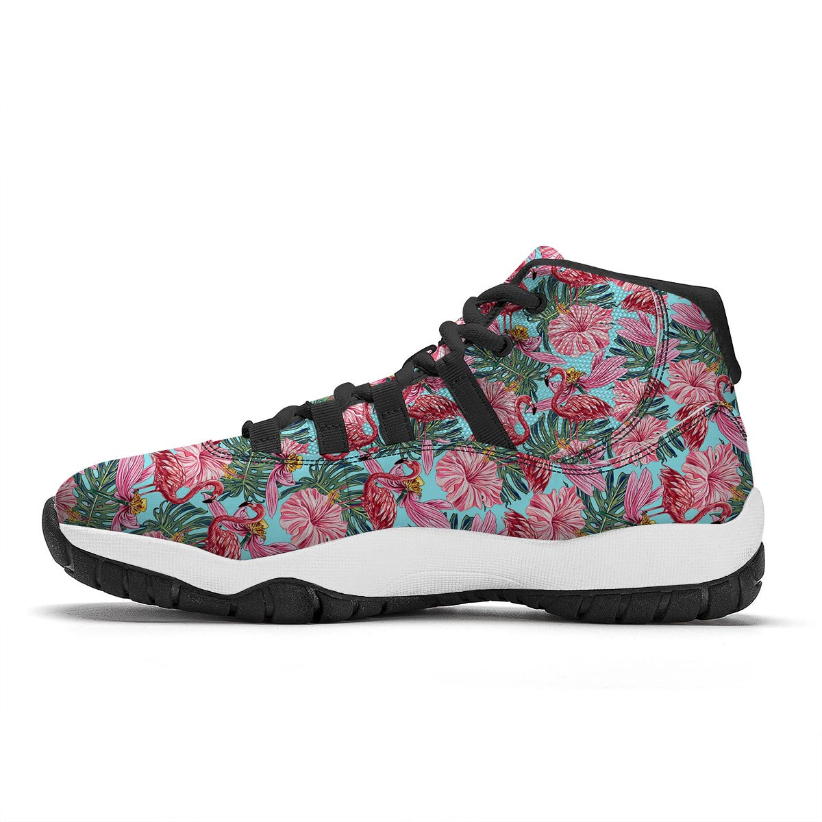 Hibiscus Flamingo Black Bball Shoes-grizzshop