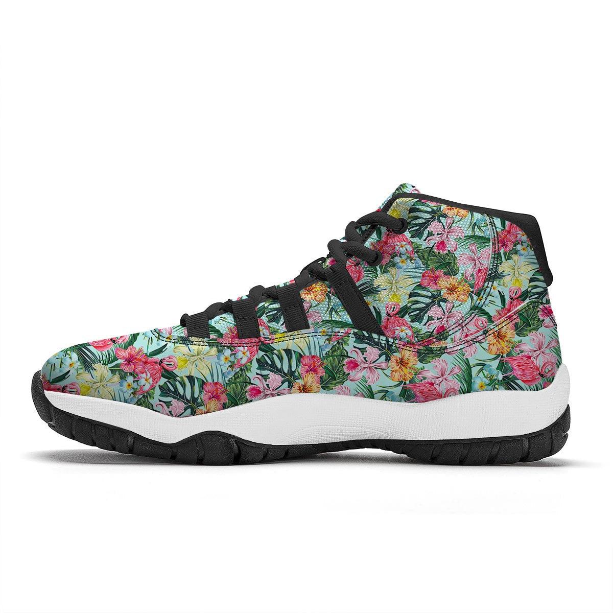 Hibiscus Flamingo Tropical Black Bball Shoes-grizzshop