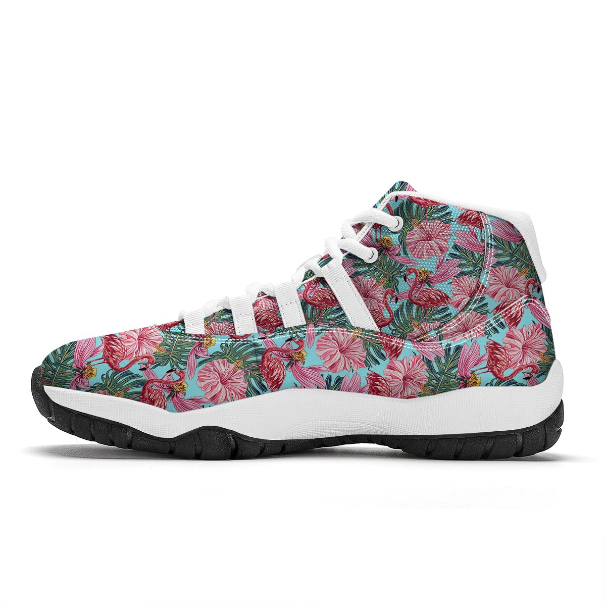 Hibiscus Flamingo White Bball Shoes-grizzshop