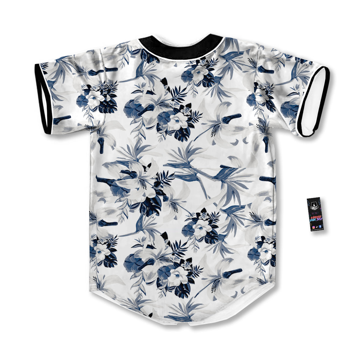 Hibiscus Floral White And Blue Print Pattern Baseball Jersey-grizzshop