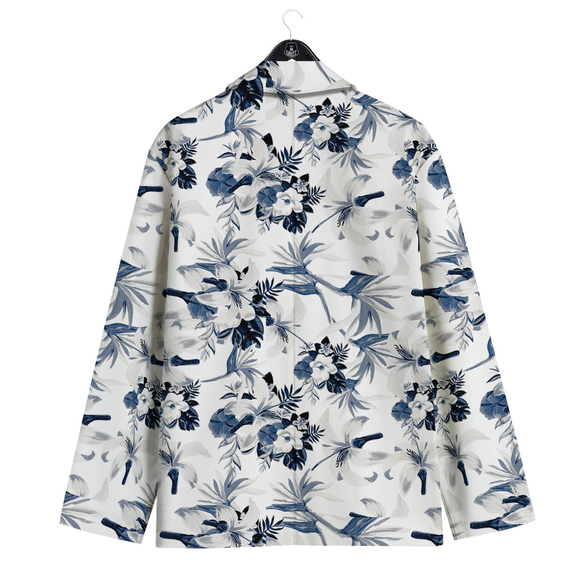 Hibiscus Floral White And Blue Print Pattern Men's Sport Coat-grizzshop