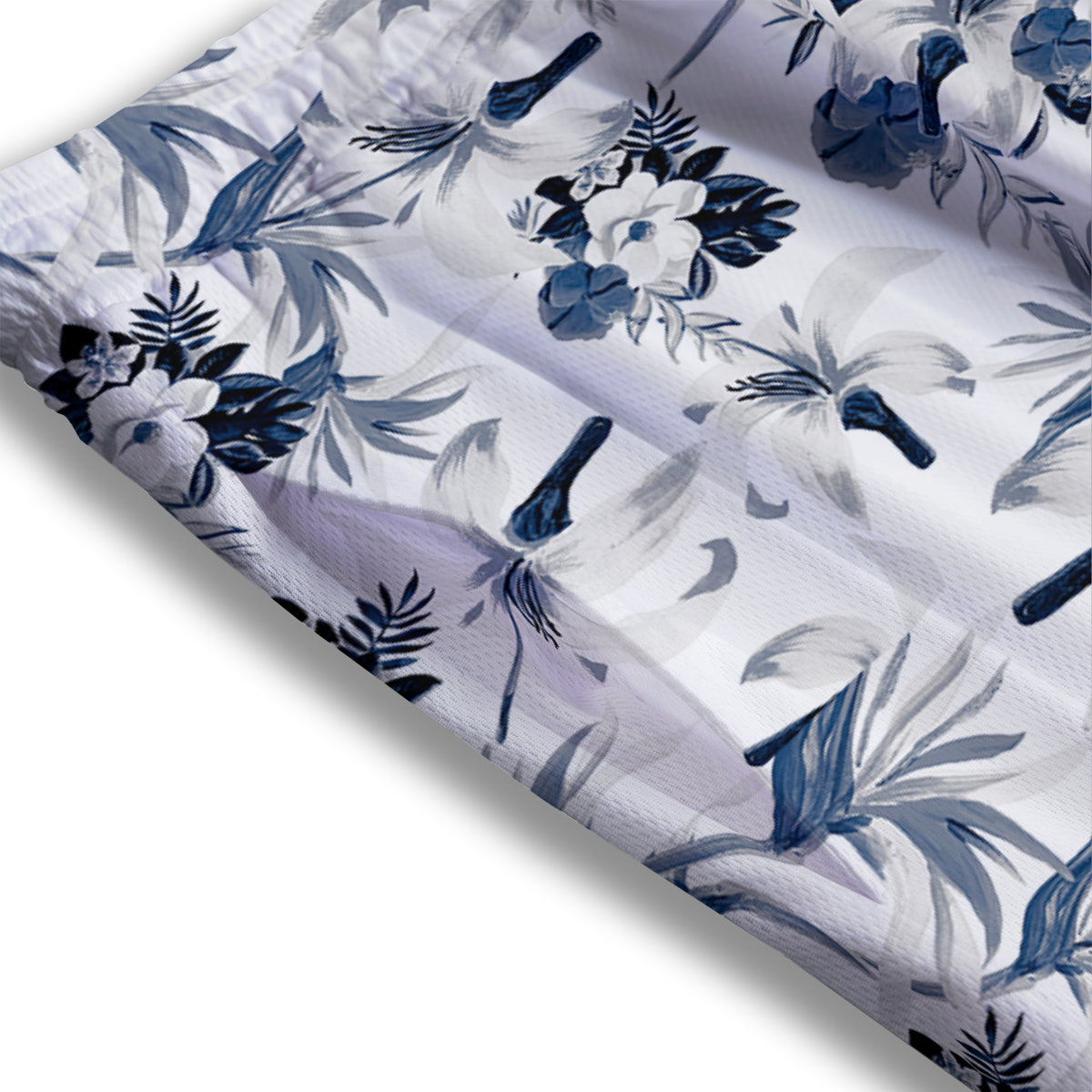 Hibiscus Floral White And Blue Print Pattern Mesh Shorts