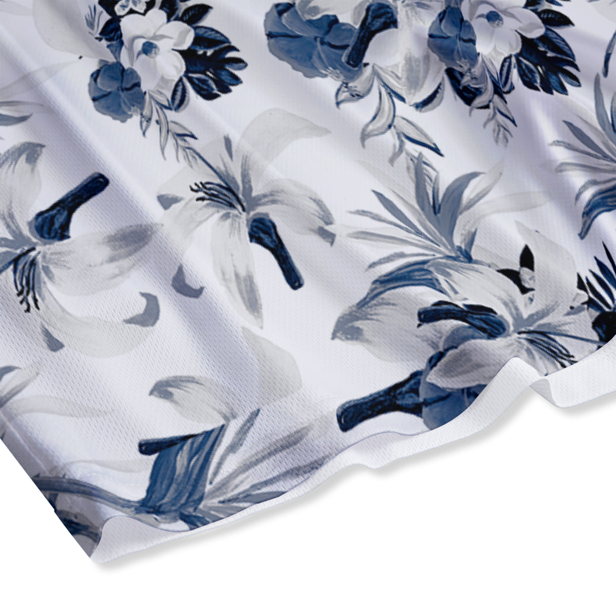 Hibiscus Floral White And Blue Print Pattern Mesh Shorts