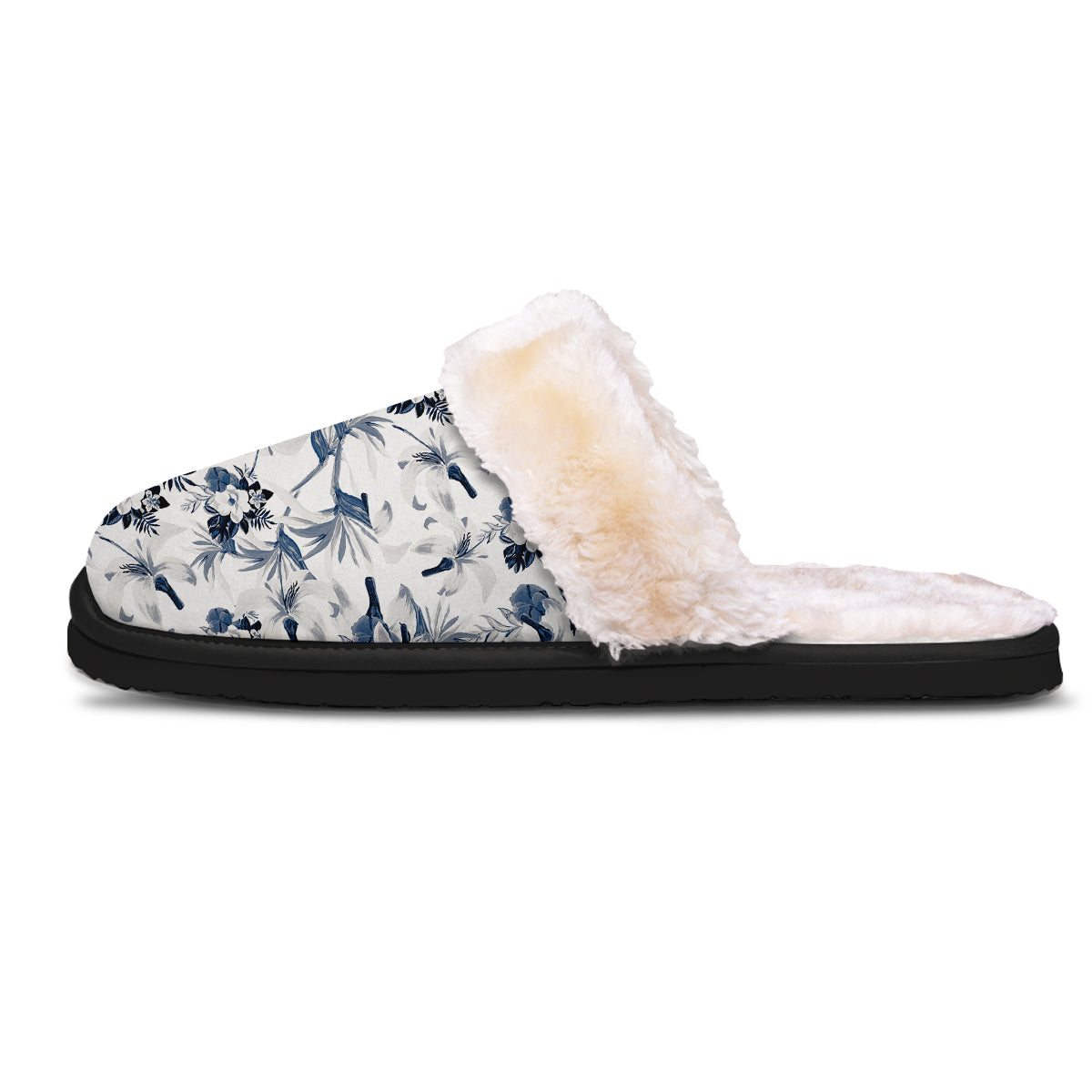 Hibiscus Floral White And Blue Print Pattern Slippers-grizzshop