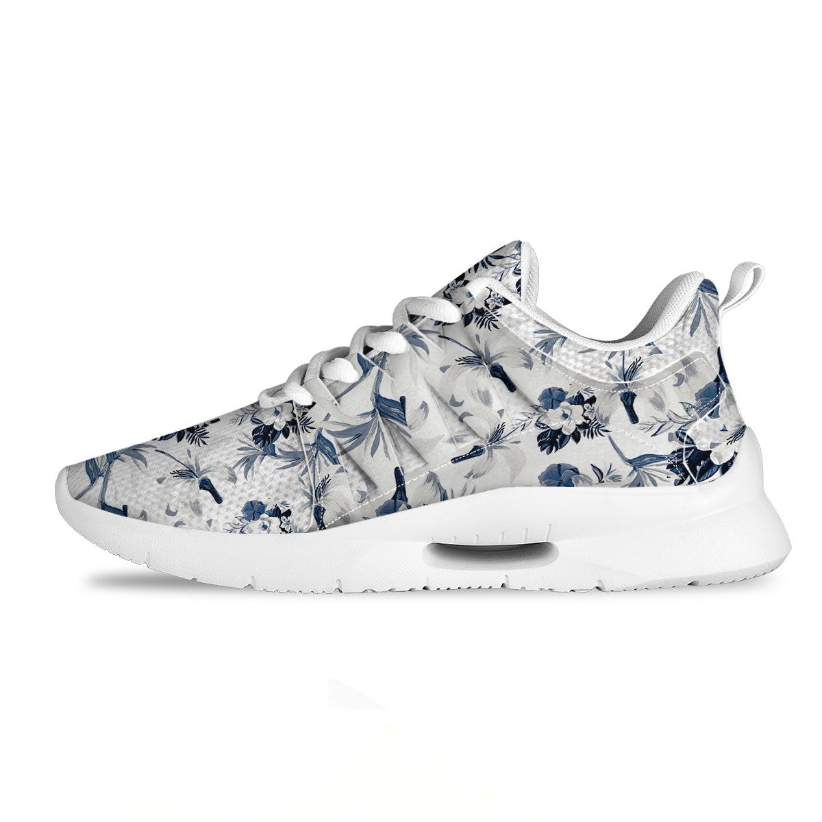 Hibiscus Floral White And Blue Print Pattern Tennis Shoes-grizzshop