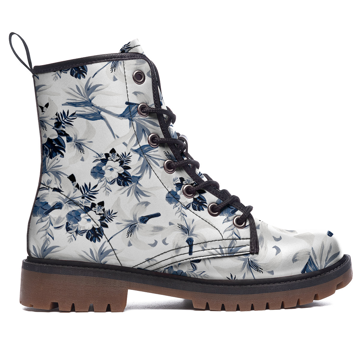 Hibiscus Floral White And Blue Print Pattern Work Boots-grizzshop