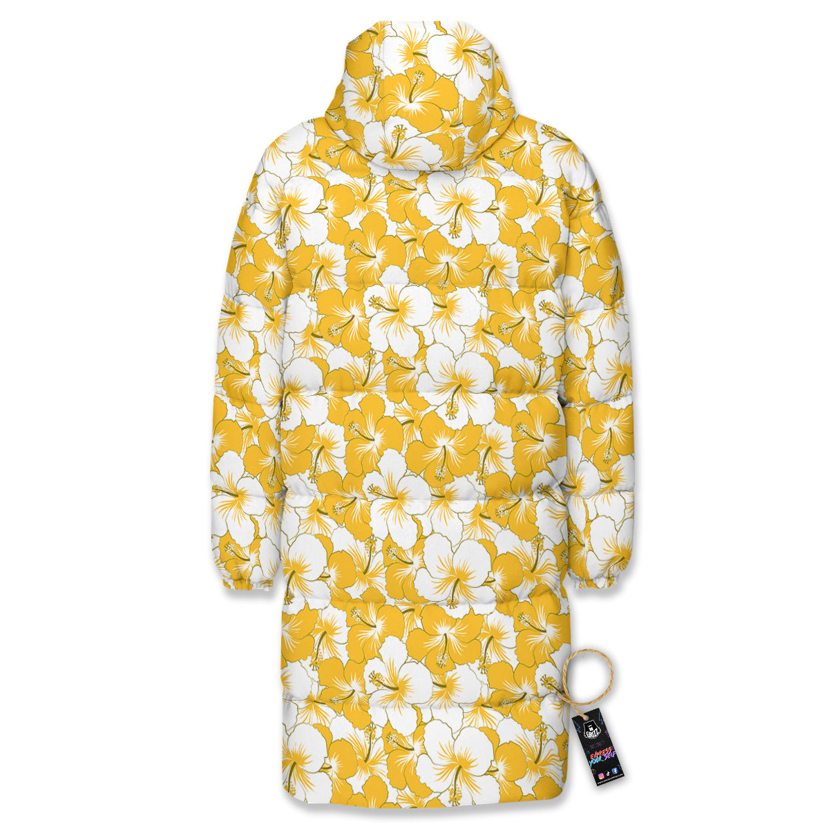 Hibiscus Flower And Camo Yellow Print Pattern Long Down Jacket-grizzshop