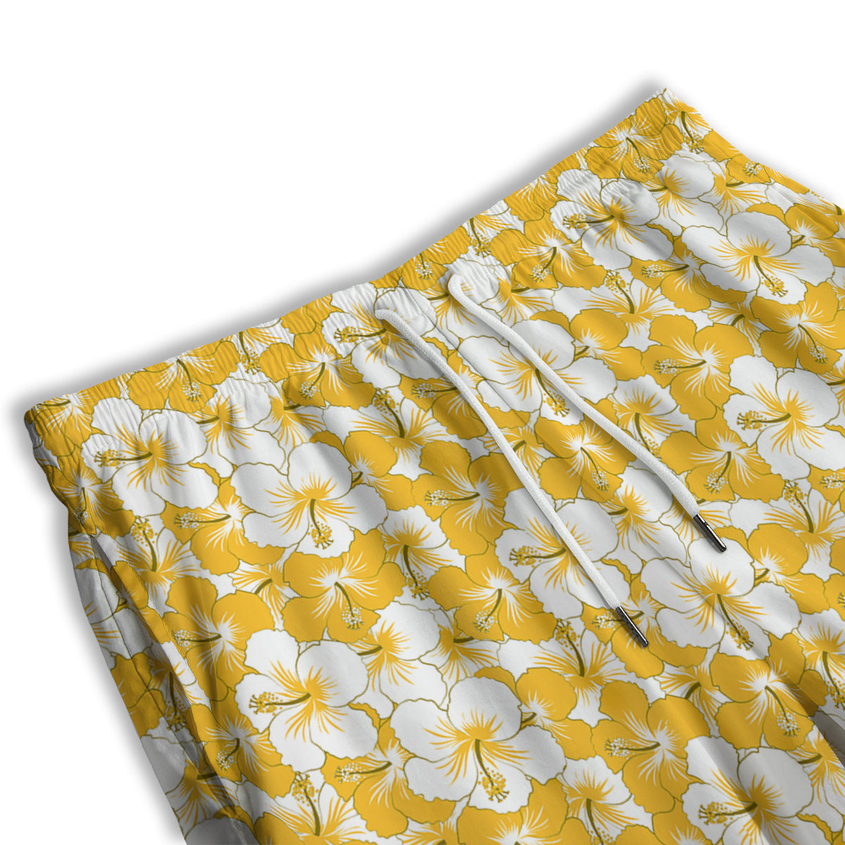 Hibiscus Flower And Camo Yellow Print Pattern Men's Athletic Shorts