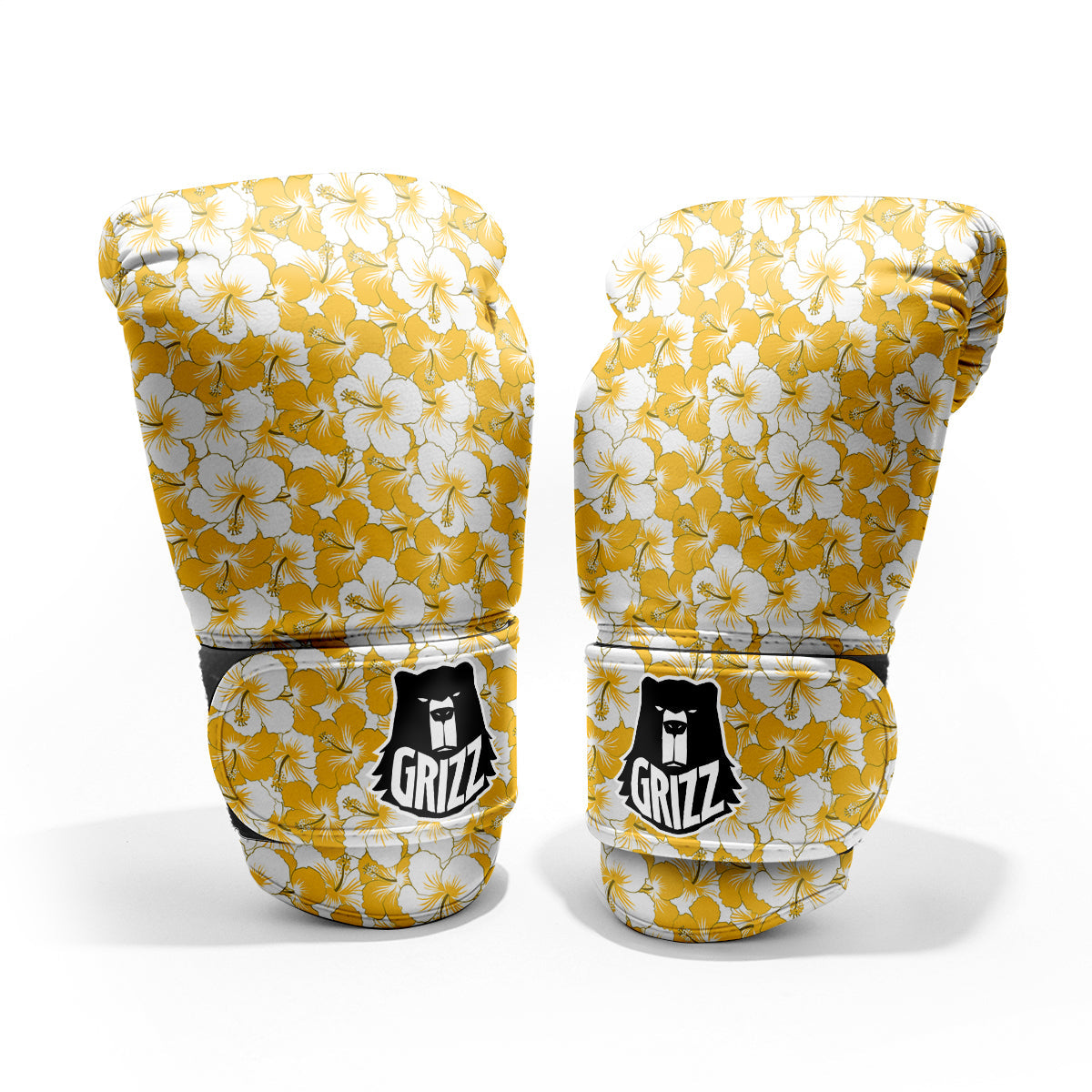 Hibiscus Flower And Camo Yellow Print Pattern Pro Boxing Glove