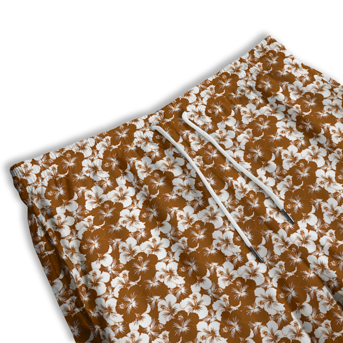Hibiscus Flower Brown Camo Print Men's Athletic Shorts