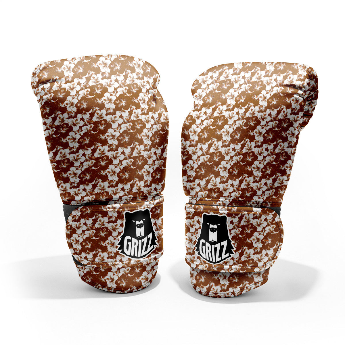 Hibiscus Flower Brown Camo Print Pro Boxing Glove