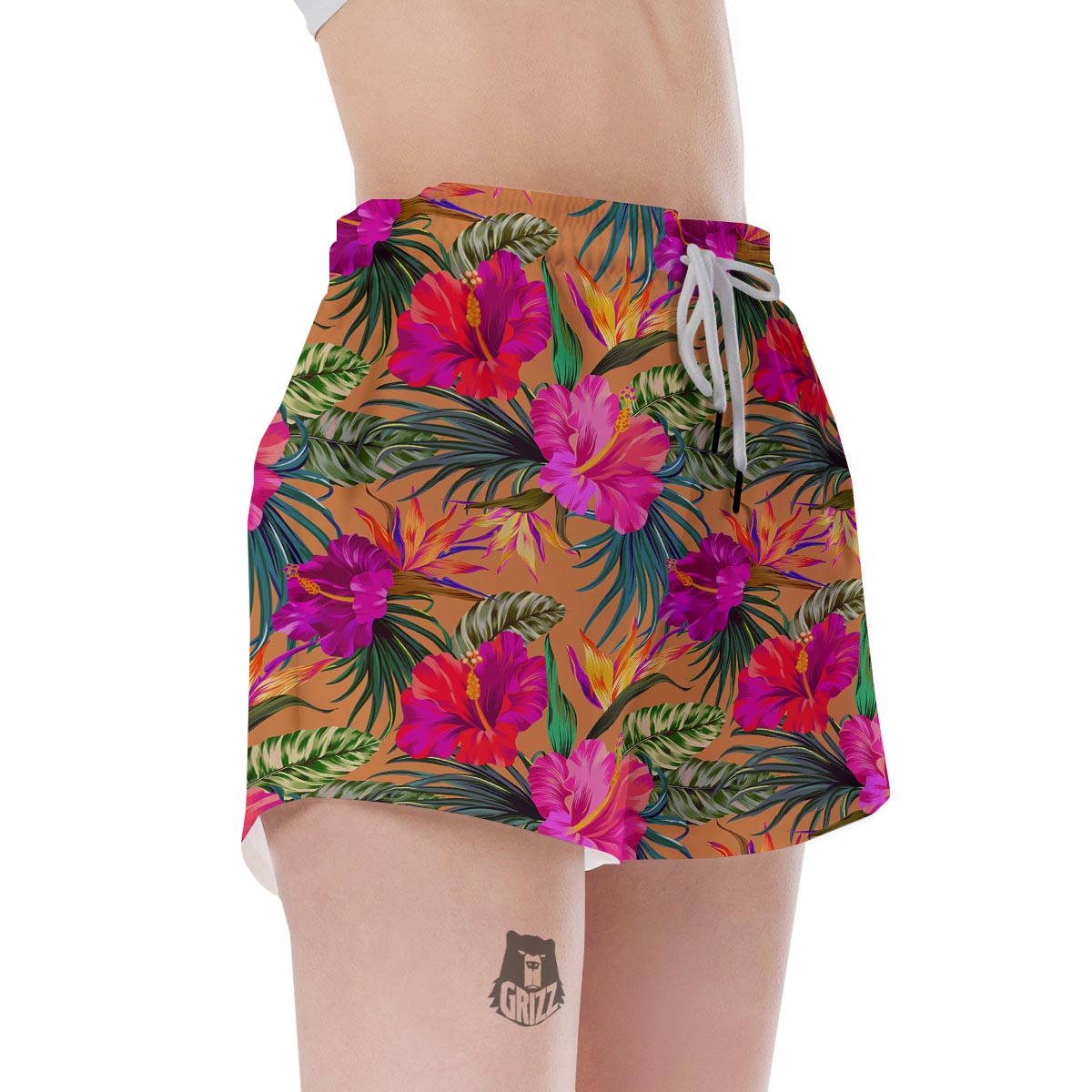Hibiscus Flower Hawaiian Yellow Print Women's Shorts-grizzshop