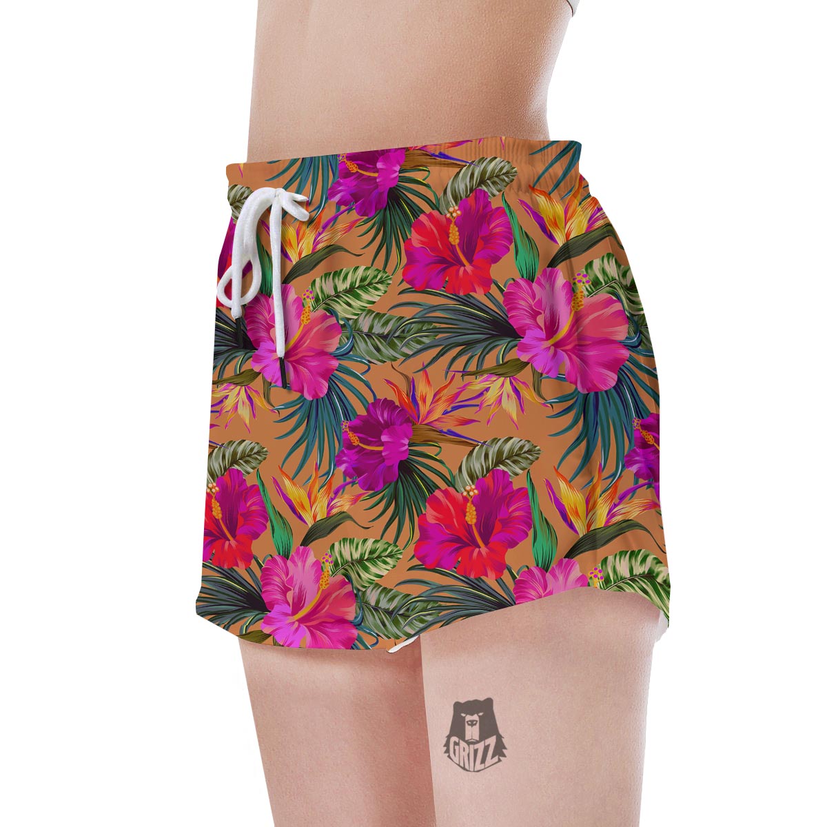 Hibiscus Flower Hawaiian Yellow Print Women's Shorts-grizzshop