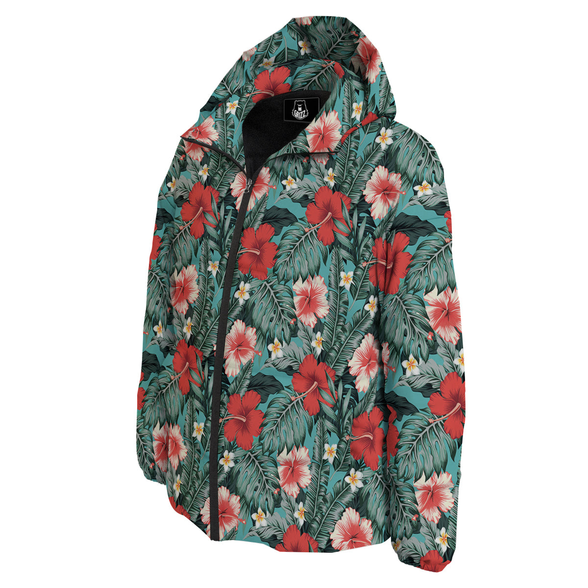Hibiscus Flowers Tropical Print Pattern Down Jacket-grizzshop