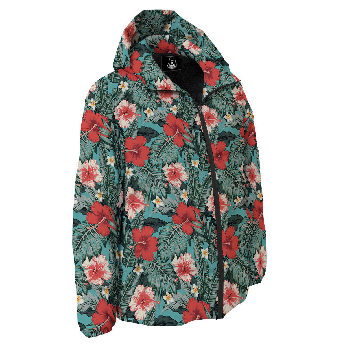Hibiscus Flowers Tropical Print Pattern Down Jacket-grizzshop