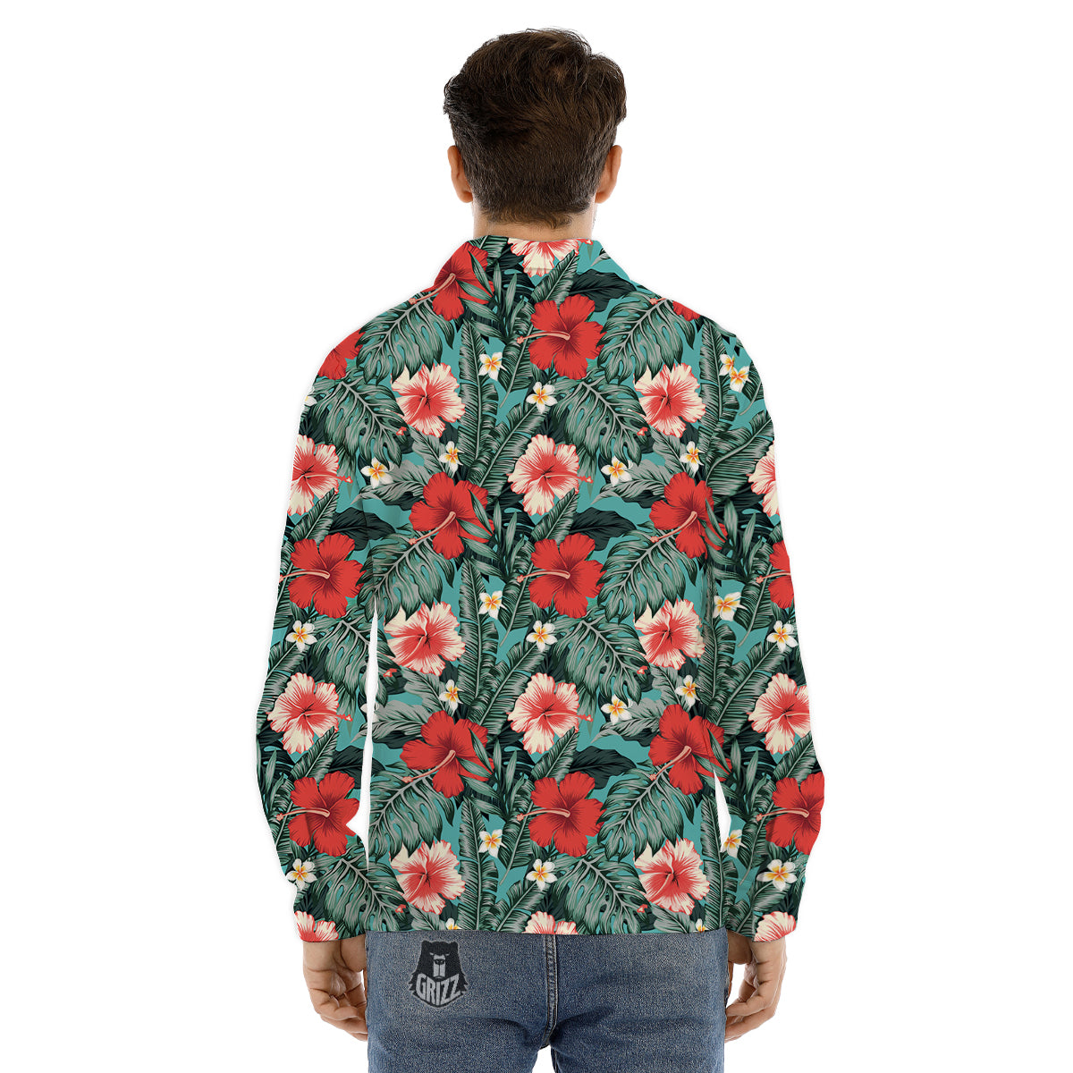 Hibiscus Flowers Tropical Print Pattern Men's Dress Shirts-grizzshop