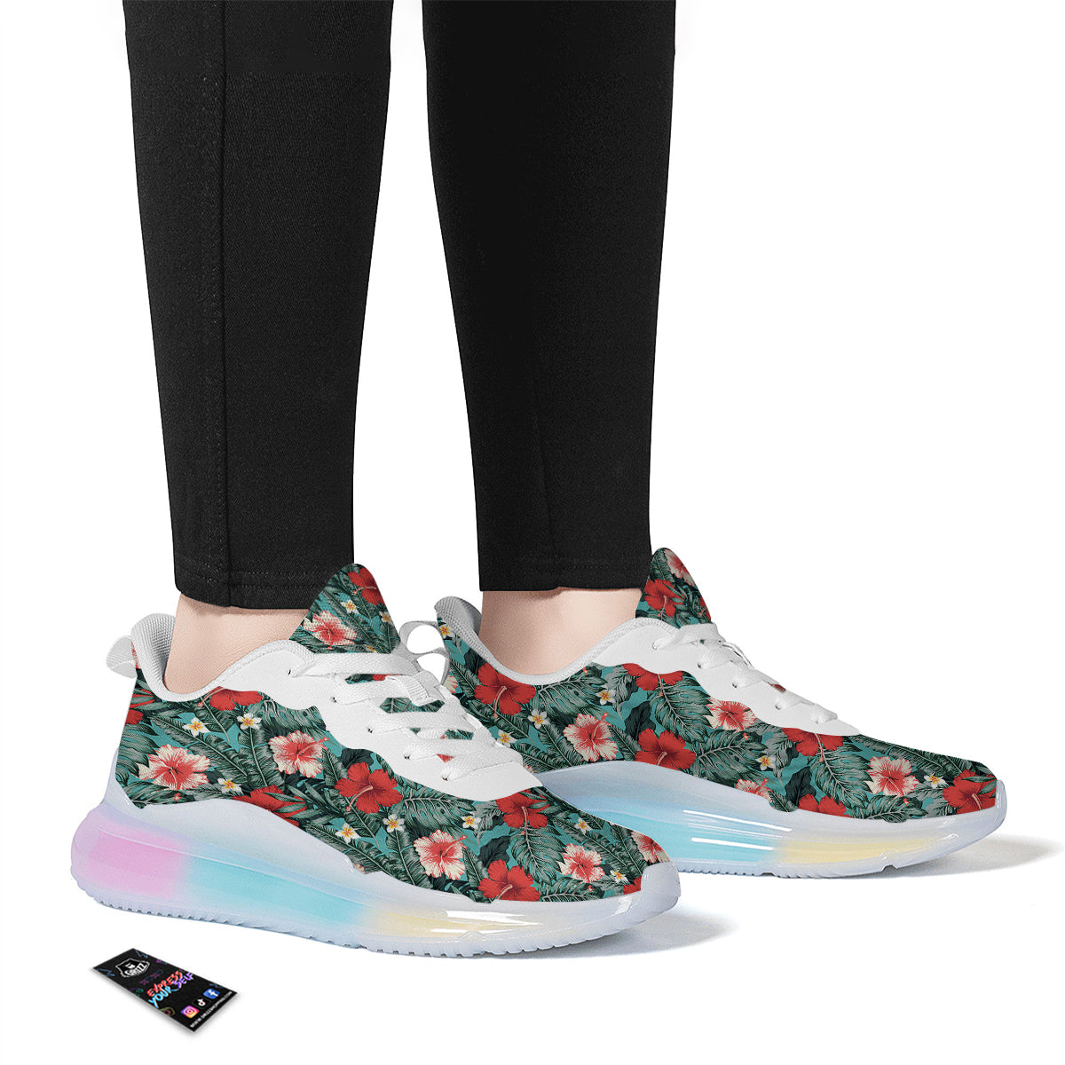 Hibiscus Flowers Tropical Print Pattern Running Sneakers-grizzshop