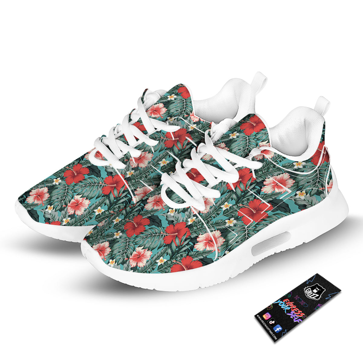 Hibiscus Flowers Tropical Print Pattern Tennis Shoes-grizzshop