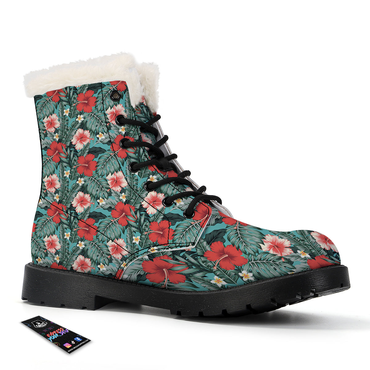 Hibiscus Flowers Tropical Print Pattern Winter Boots-grizzshop