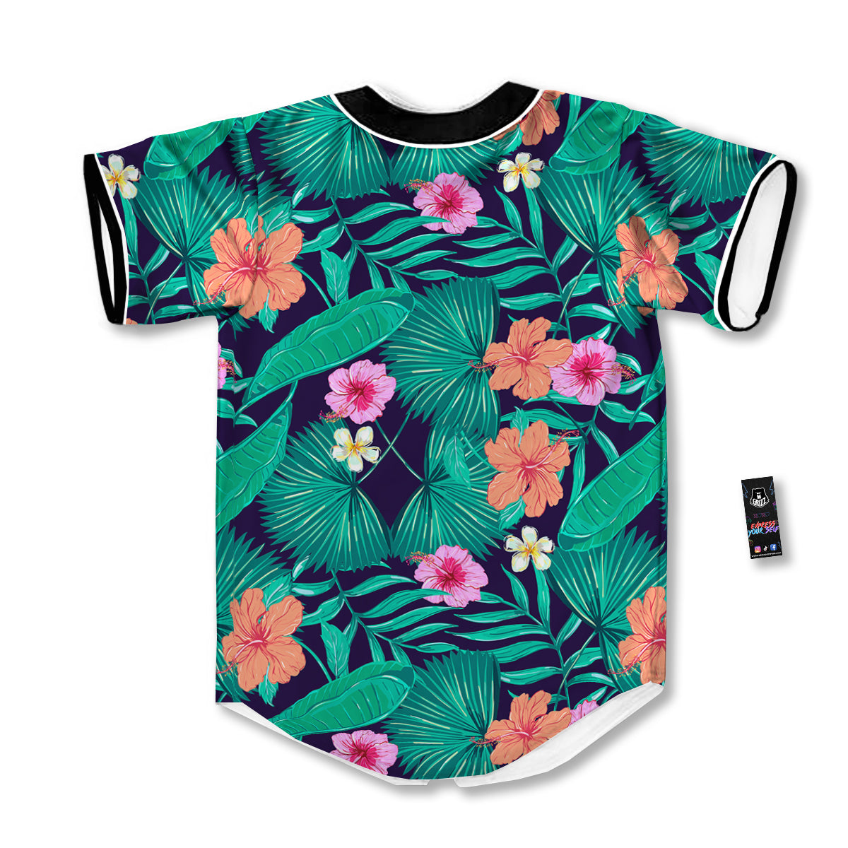 Hibiscus Leaves Tropical Print Pattern Baseball Jersey-grizzshop
