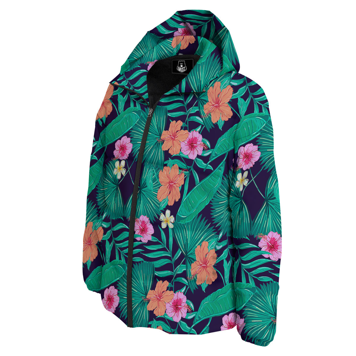 Hibiscus Leaves Tropical Print Pattern Down Jacket-grizzshop