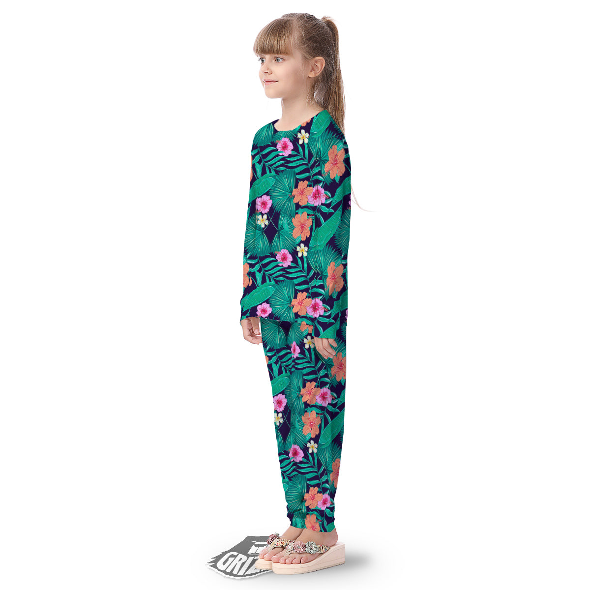 Hibiscus Leaves Tropical Print Pattern Kid's Pajamas-grizzshop