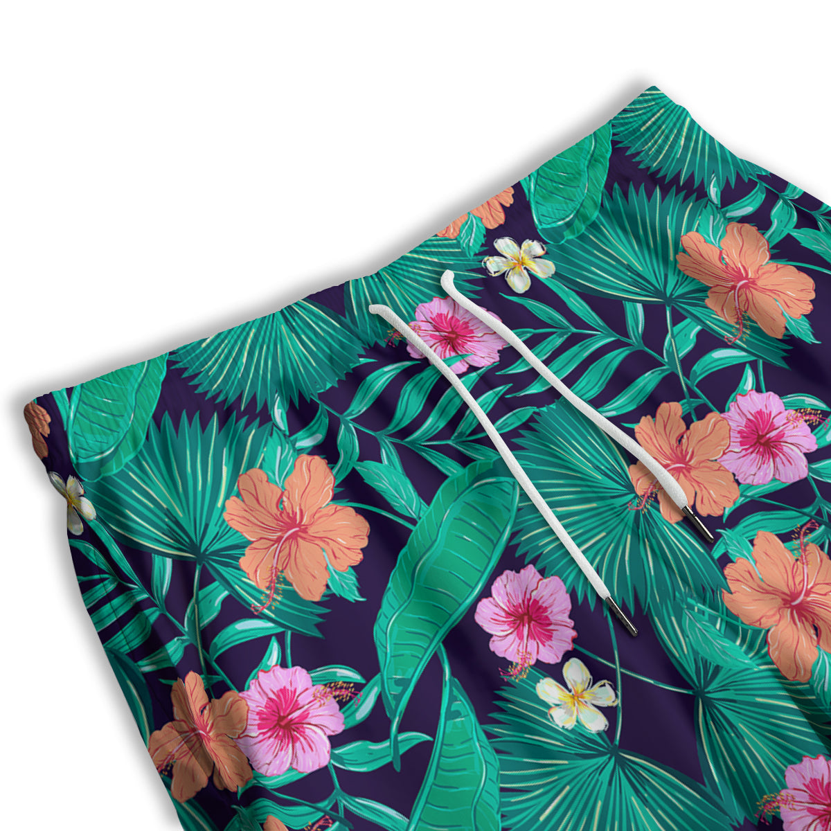 Hibiscus Leaves Tropical Print Pattern Men's Athletic Shorts