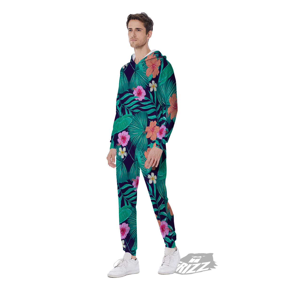Hibiscus Leaves Tropical Print Pattern Men's Jumpsuit-grizzshop