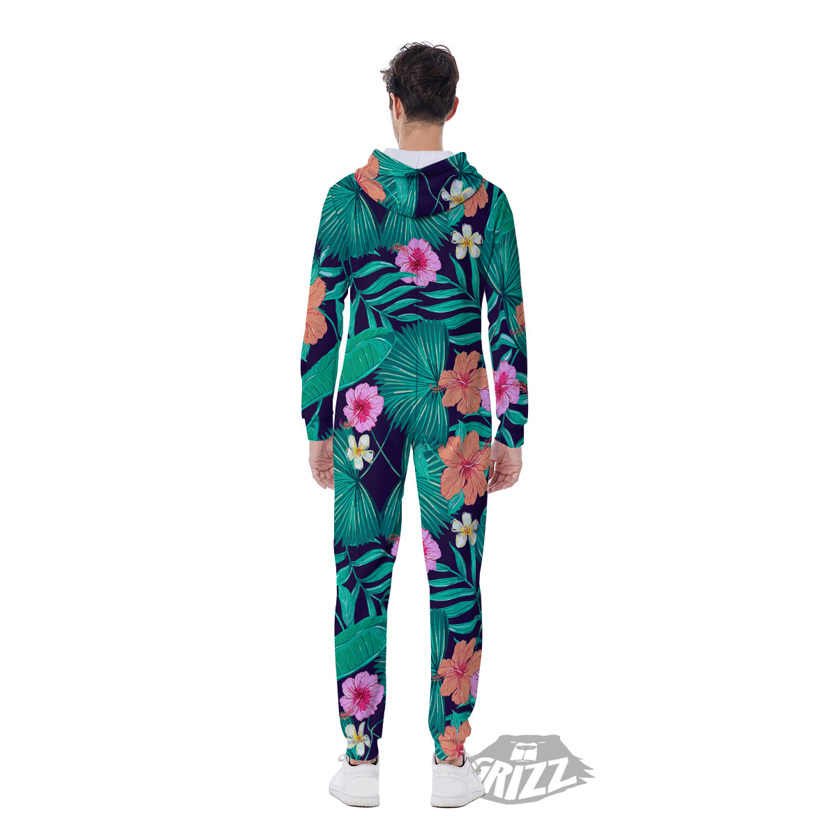 Hibiscus Leaves Tropical Print Pattern Men's Jumpsuit-grizzshop