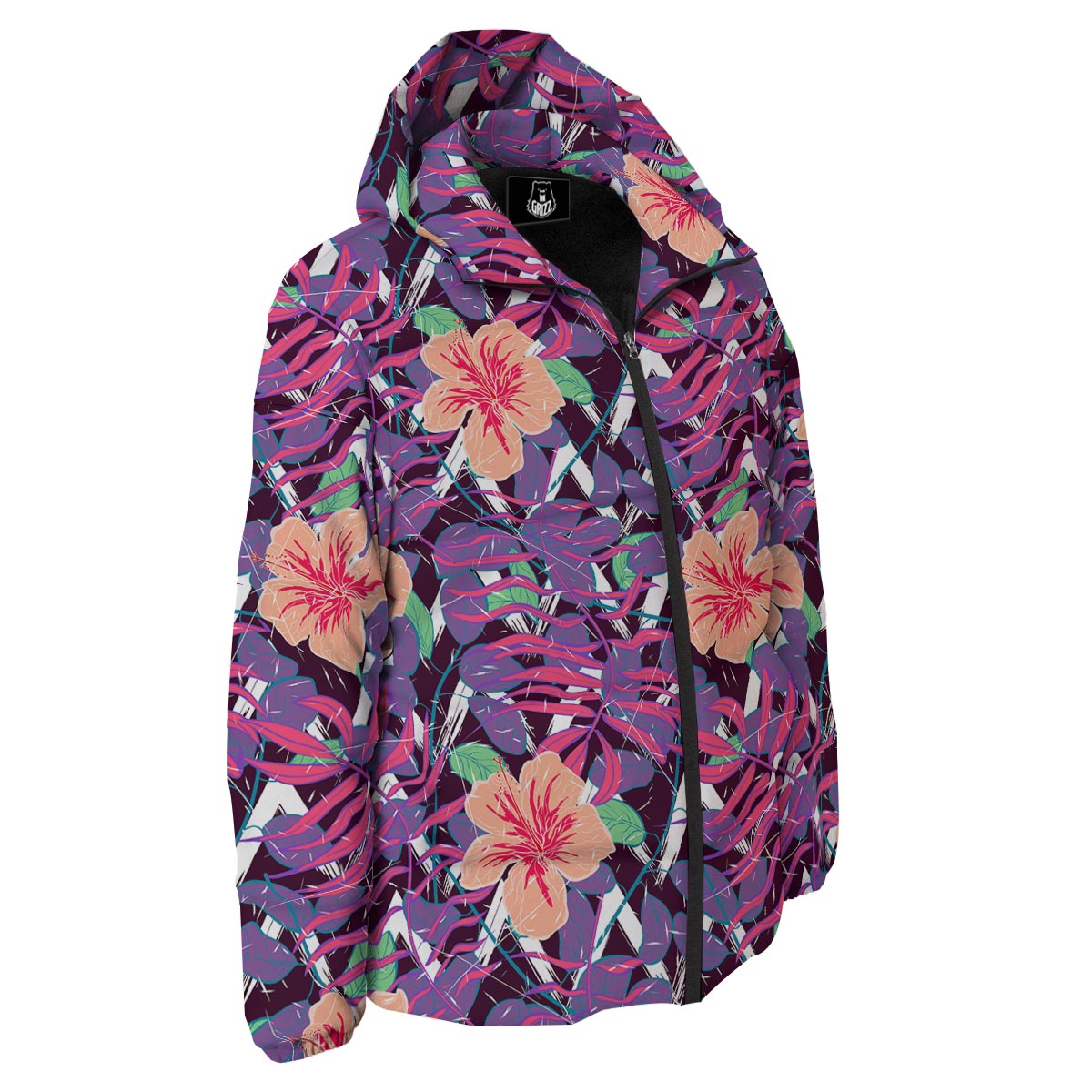 Hibiscus Purple Tropical Print Pattern Down Jacket-grizzshop