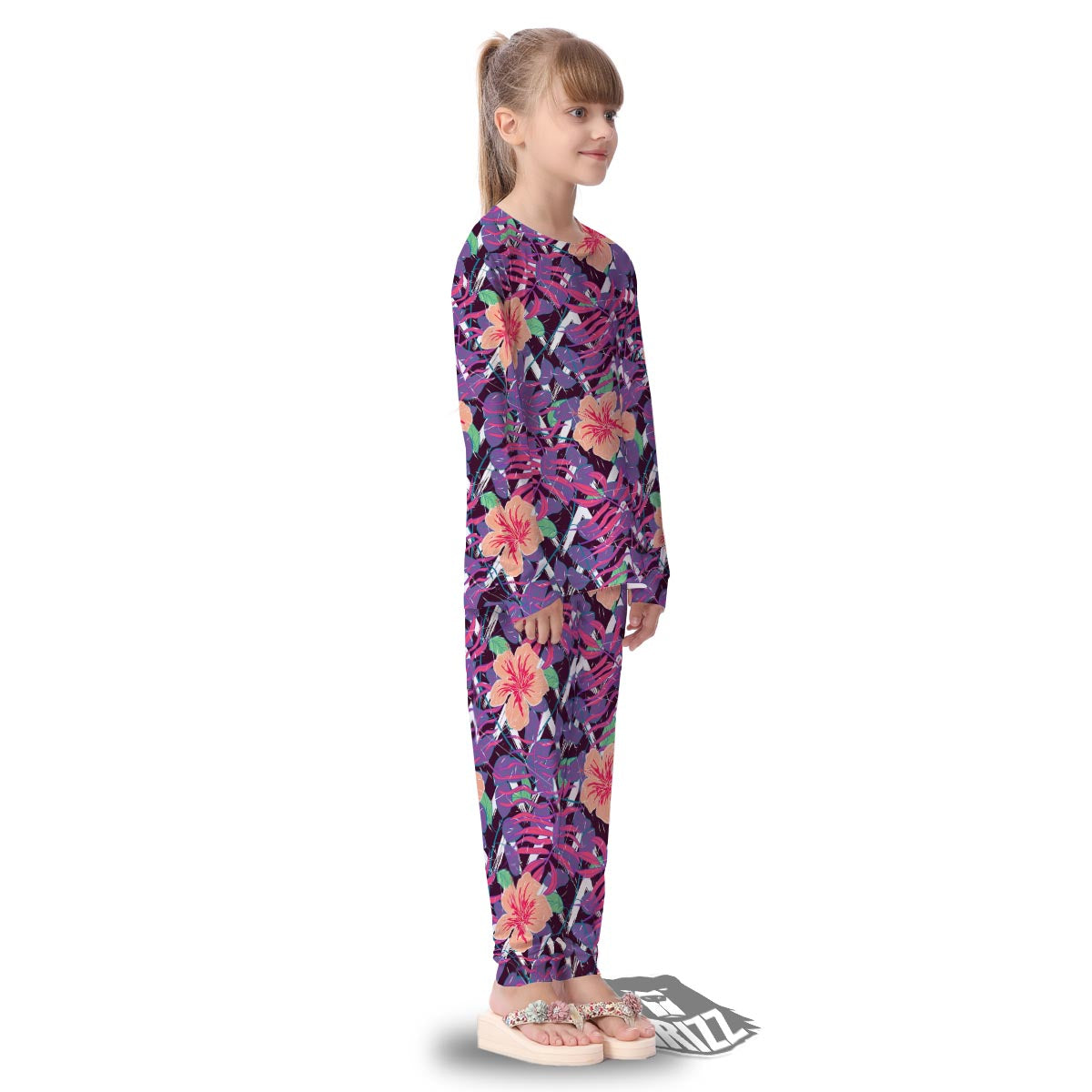 Hibiscus Purple Tropical Print Pattern Kid's Pajamas-grizzshop