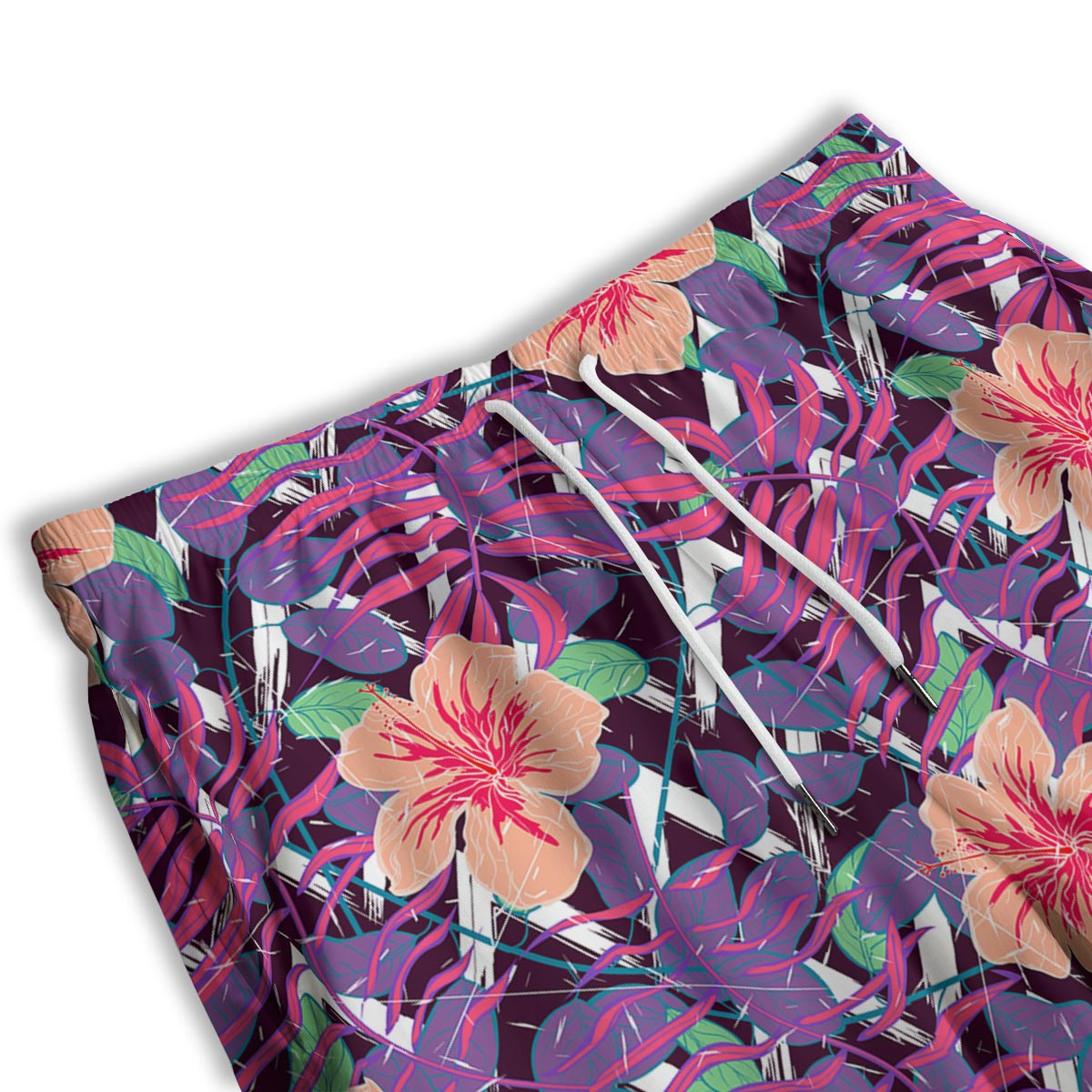 Hibiscus Purple Tropical Print Pattern Men's Athletic Shorts