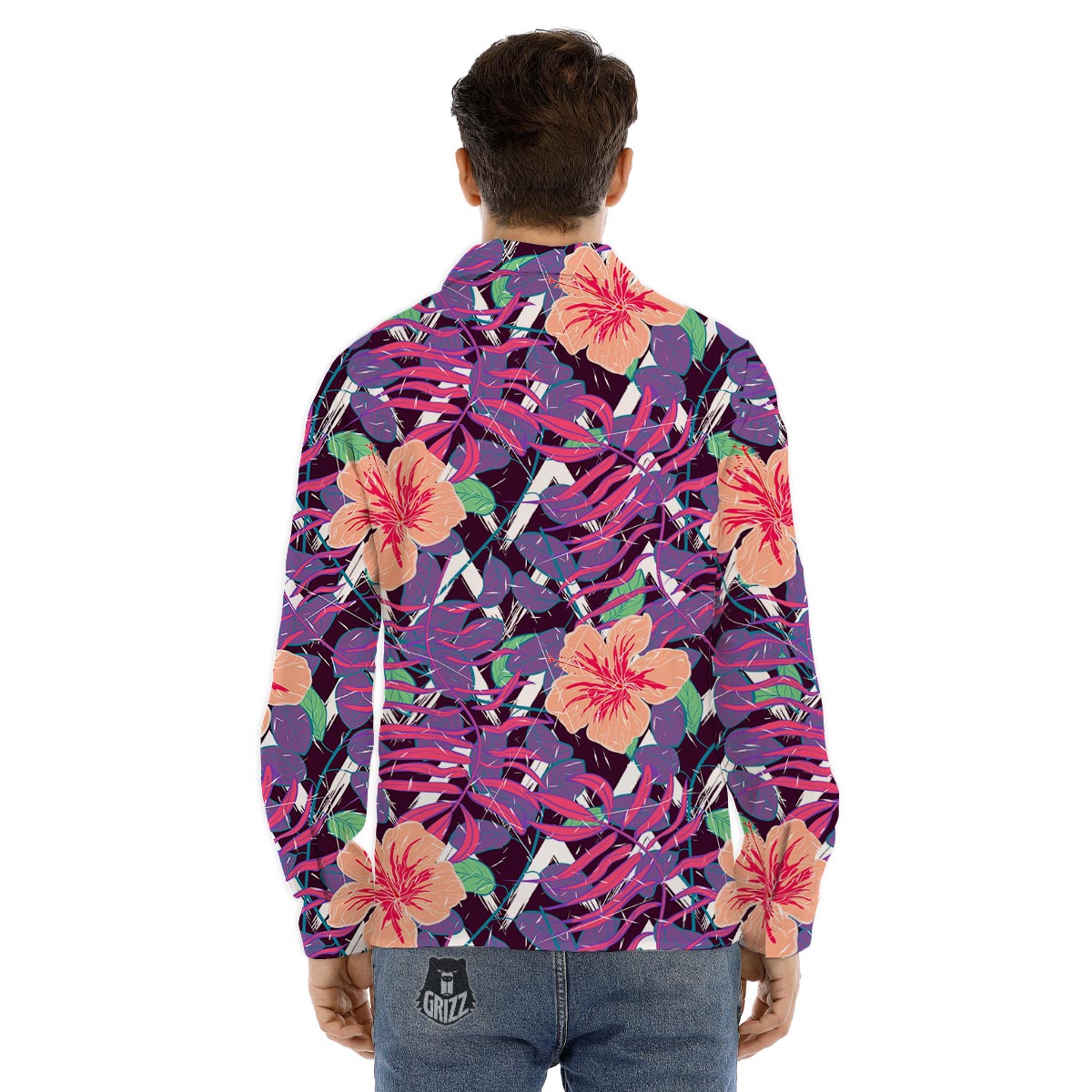 Hibiscus Purple Tropical Print Pattern Men's Dress Shirts-grizzshop