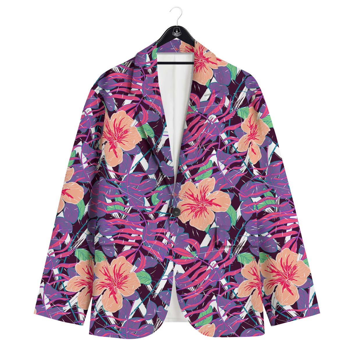 Hibiscus Purple Tropical Print Pattern Men's Sport Coat-grizzshop