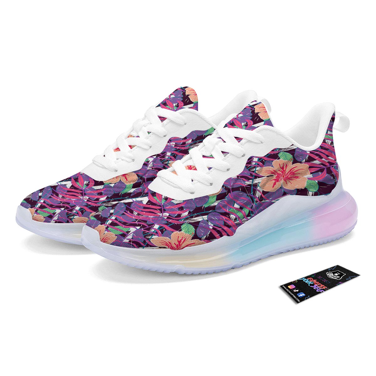 Hibiscus Purple Tropical Print Pattern Running Sneakers-grizzshop