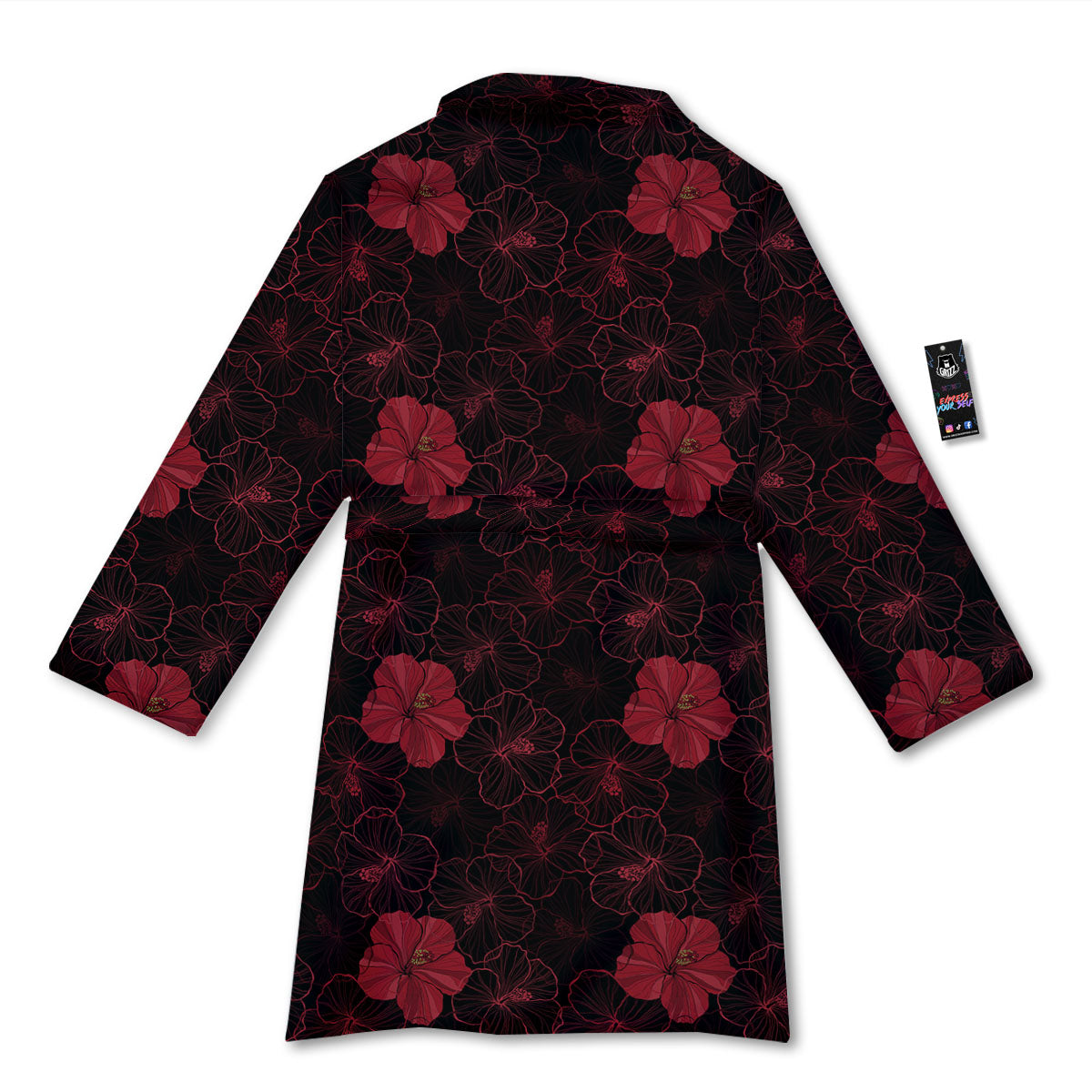 Hibiscus Red And Black Print Pattern Bathrobe-grizzshop