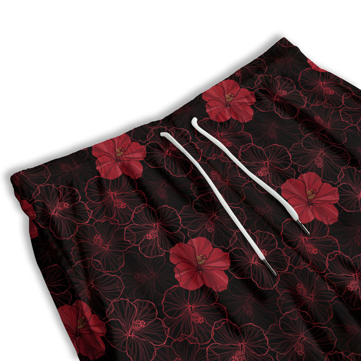 Hibiscus Red And Black Print Pattern Men's Athletic Shorts
