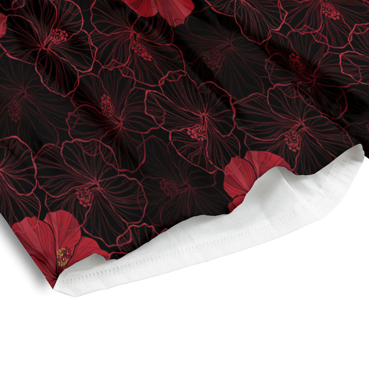 Hibiscus Red And Black Print Pattern Men's Athletic Shorts