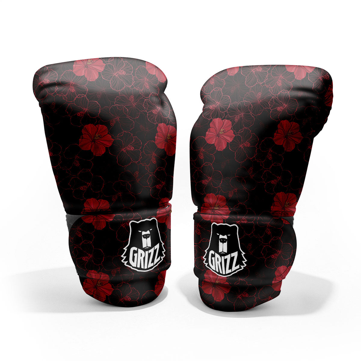 Hibiscus Red And Black Print Pattern Pro Boxing Glove