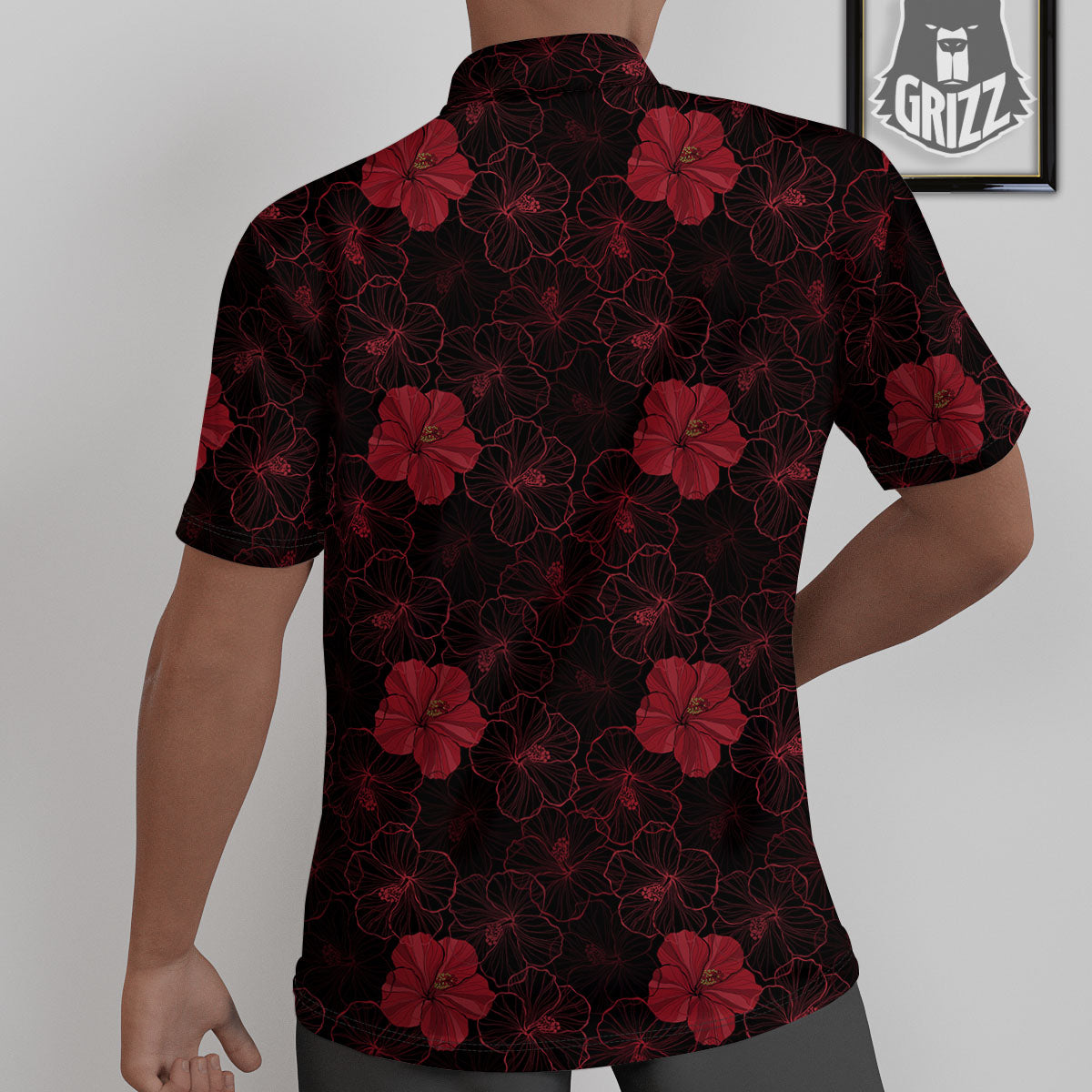 Hibiscus Red And Black Print Pattern Untucked Shirts-grizzshop