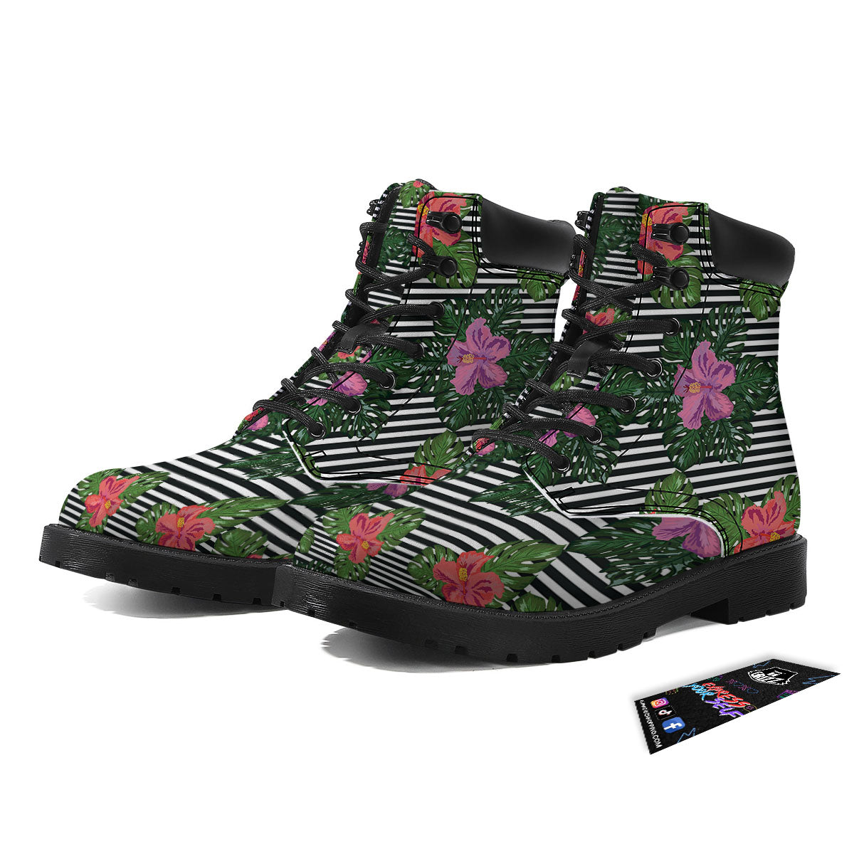 Hibiscus Striped Pink Print Pattern Boots-grizzshop